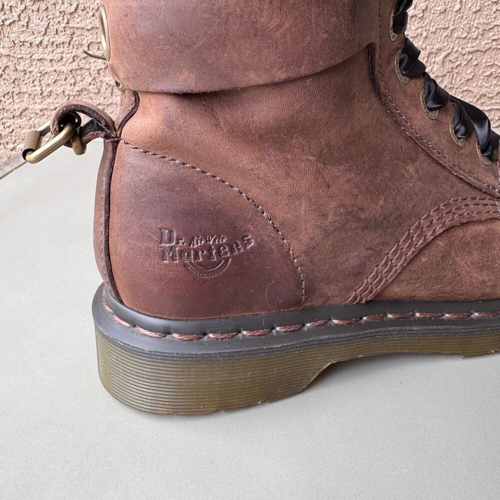 Dr. Martens Triumph Boots Womens Sz 8 Brown Pink Floral Foldover Tall Combat - Picture 10 of 15